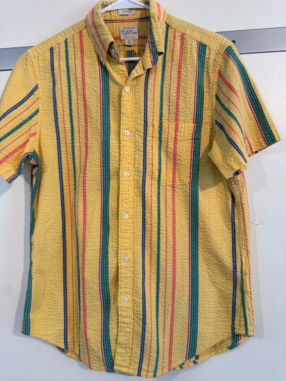 J.Crew Men's Seersucker Organic Cotton Striped Short Sleeve Shirt Size S